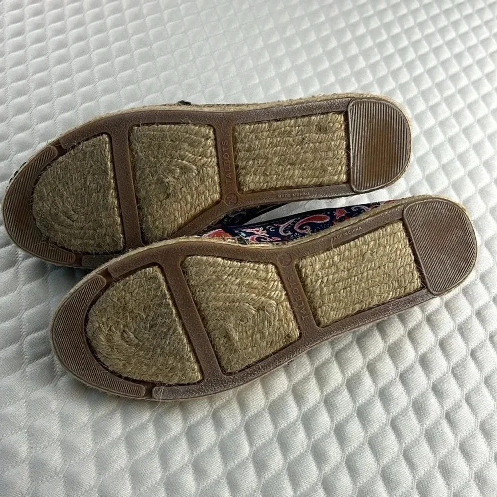 Talbots India Ink Multi Izzy Toe Cap Espadrille Flats Canvas Paisley Blue Sz 7.5